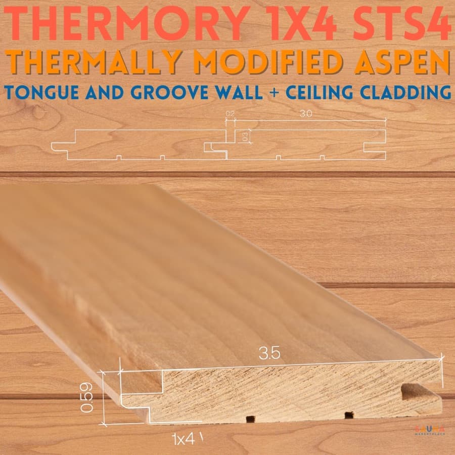 Thermory 1X4 Thermo-Aspen STS4 T&G Wall Cladding