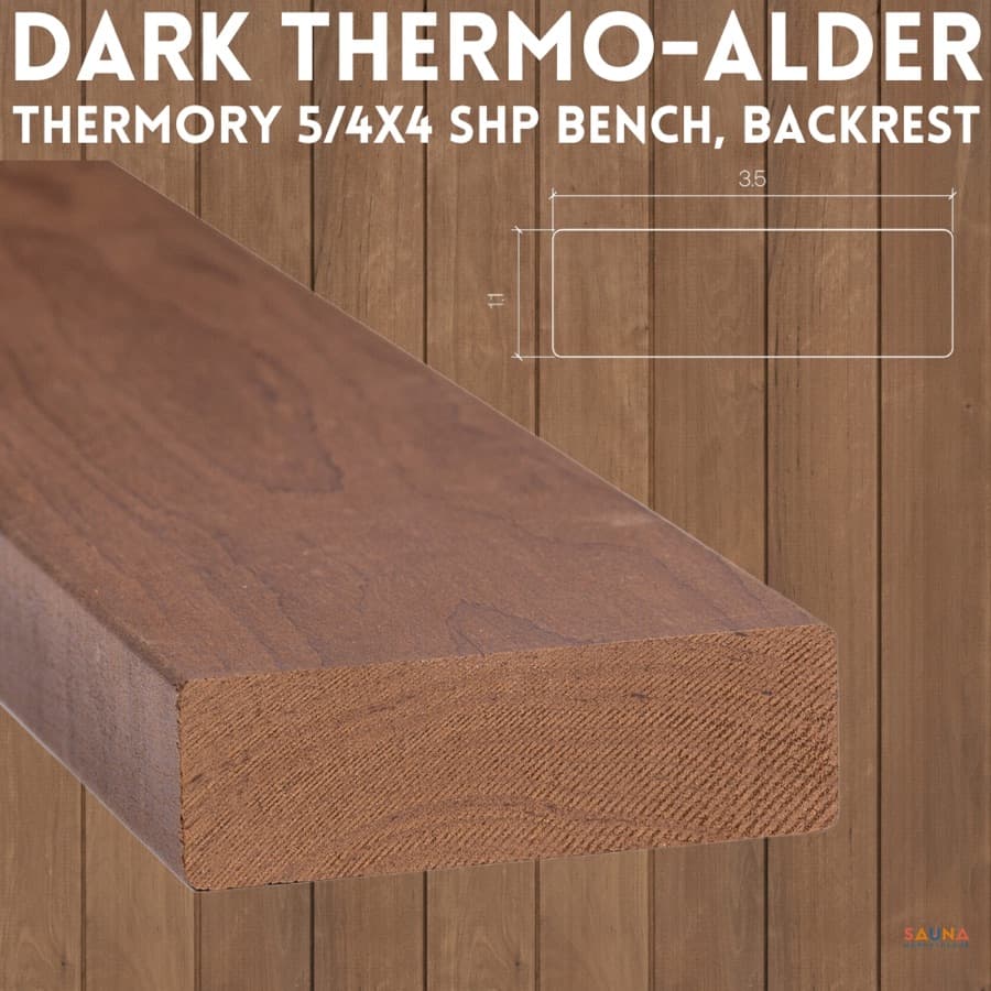 Thermory Dark Thermo-Alder 5/4x4 SHP Bench, Backrest, and Skirt Sauna Wood