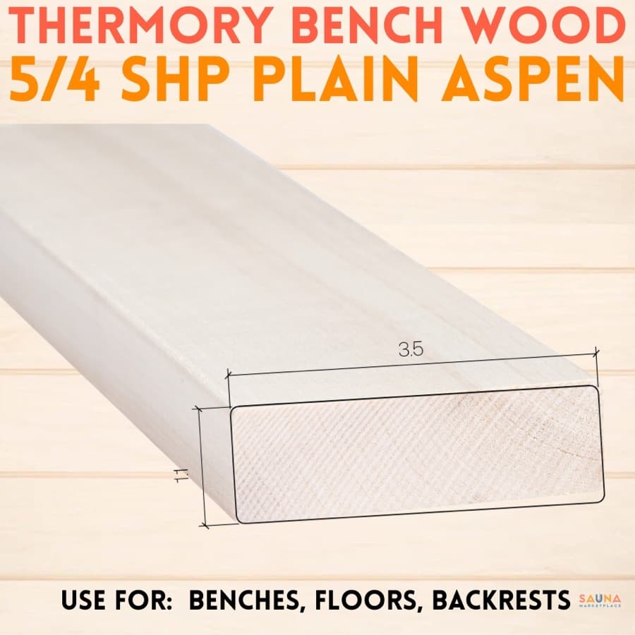 Thermory Aspen Sauna Bench Boards — SHP — 5/4×4 — Plain Aspen (Not Thermally Modified)
