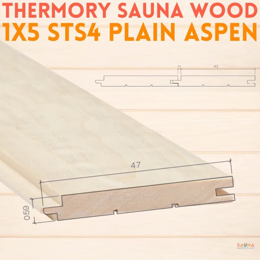 Thermory Aspen Sauna Wall Cladding — STS4 — 1×5 — Plain Aspen (Not Thermally Modified)