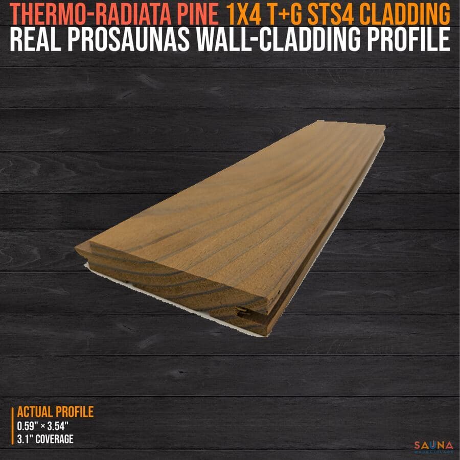 ProSaunas Thermo-Radiata Pine 1X4 T&G STS4 Wall Cladding